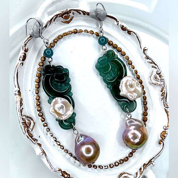 Pearl Jewelry - 🔥New Collection🔥 Handmade Freshwater Pearl Jade and Jadeite Collection Earrings